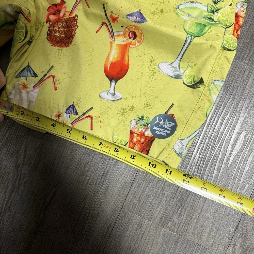 Psycho Tuna Swim Trunks Board Pool Shorts Mens X Large Tropical Cocktails Yellow